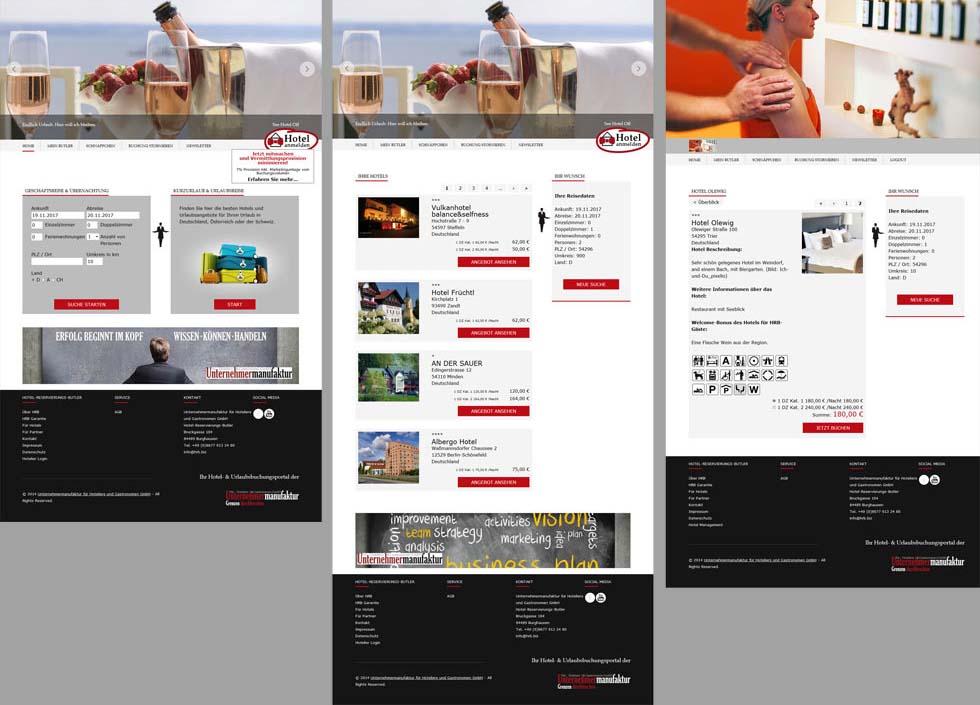 Site visitors can search for hotels or special offers using various criteria, and then drill down to the hotel screen.
